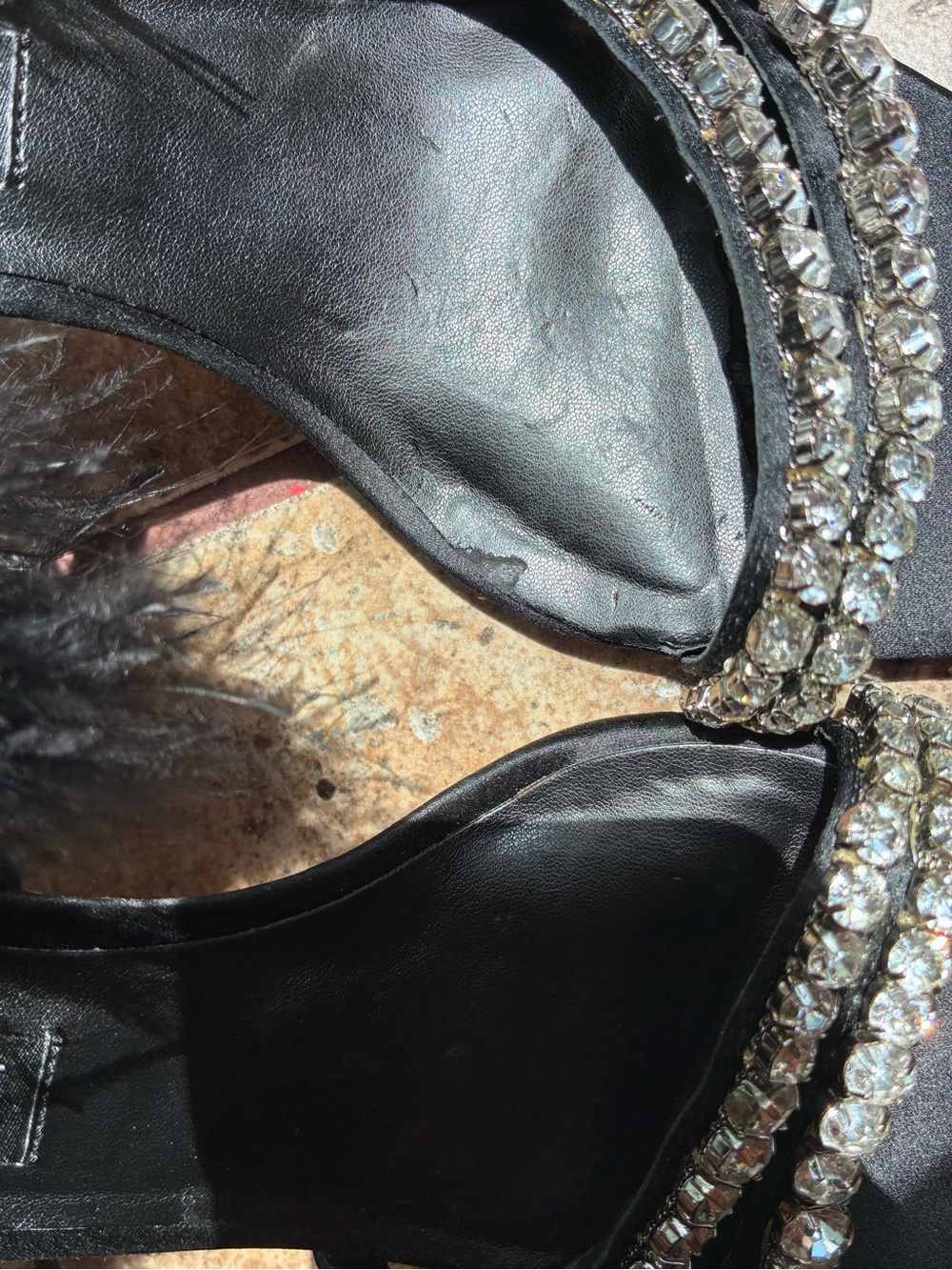 Badgley Mischka Harley  Black Feather and Crystal Stiletto Sandals - Picture 4 of 7